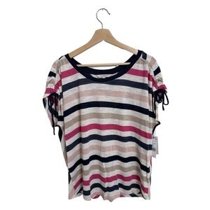 Liverpool Striped Knit Top with Ruched Cap Sleeves NWT Size XL